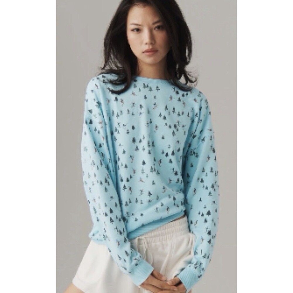 Anthropologie Beach Riot Sweater Crewneck Blue Devyn Alpine Holiday Medium NWT